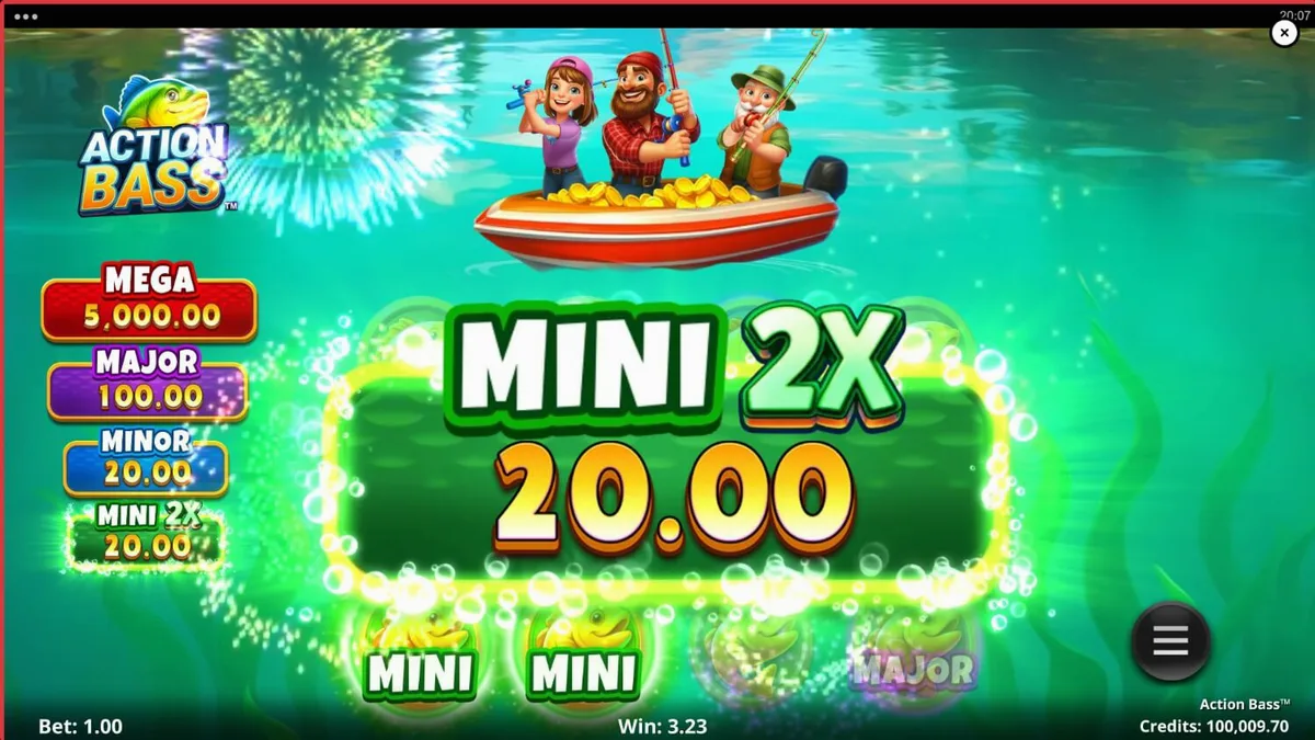 Tampilan visual slot Action Bass dengan tema memancing yang cerah dan santai